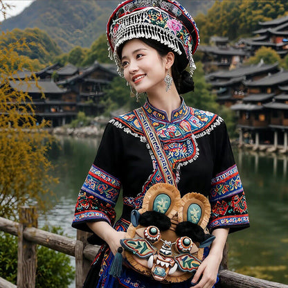 Chinese folk art intangible cultural heritage tiger head crossbody bag