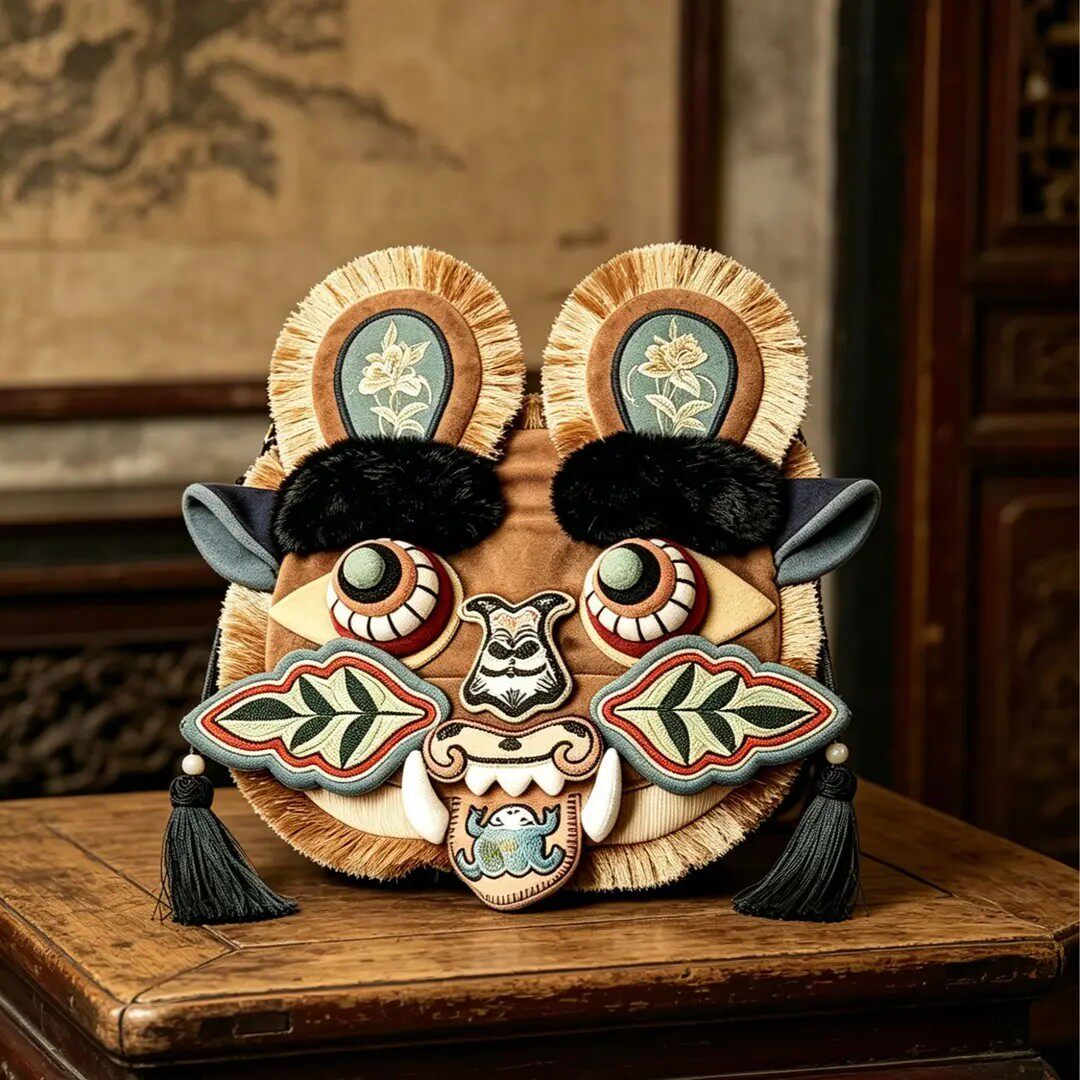 Chinese folk art intangible cultural heritage tiger head crossbody bag